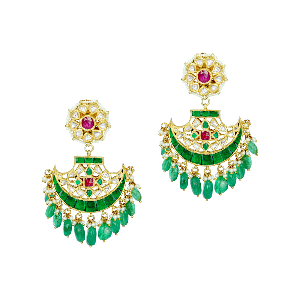 Pankhi Earrings with Emerald Maniyas and Ruby Talafs